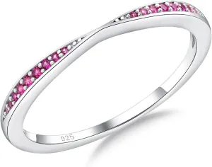 Channel Set Moissanite/Blue Sapphire/Emerald/Ruby Wedding Band 925 Sterling Silver 2mm Width Stackable Birthstone Rings for Lover Women Bow Ring, Size 6 to 10 (Send Gift Box)