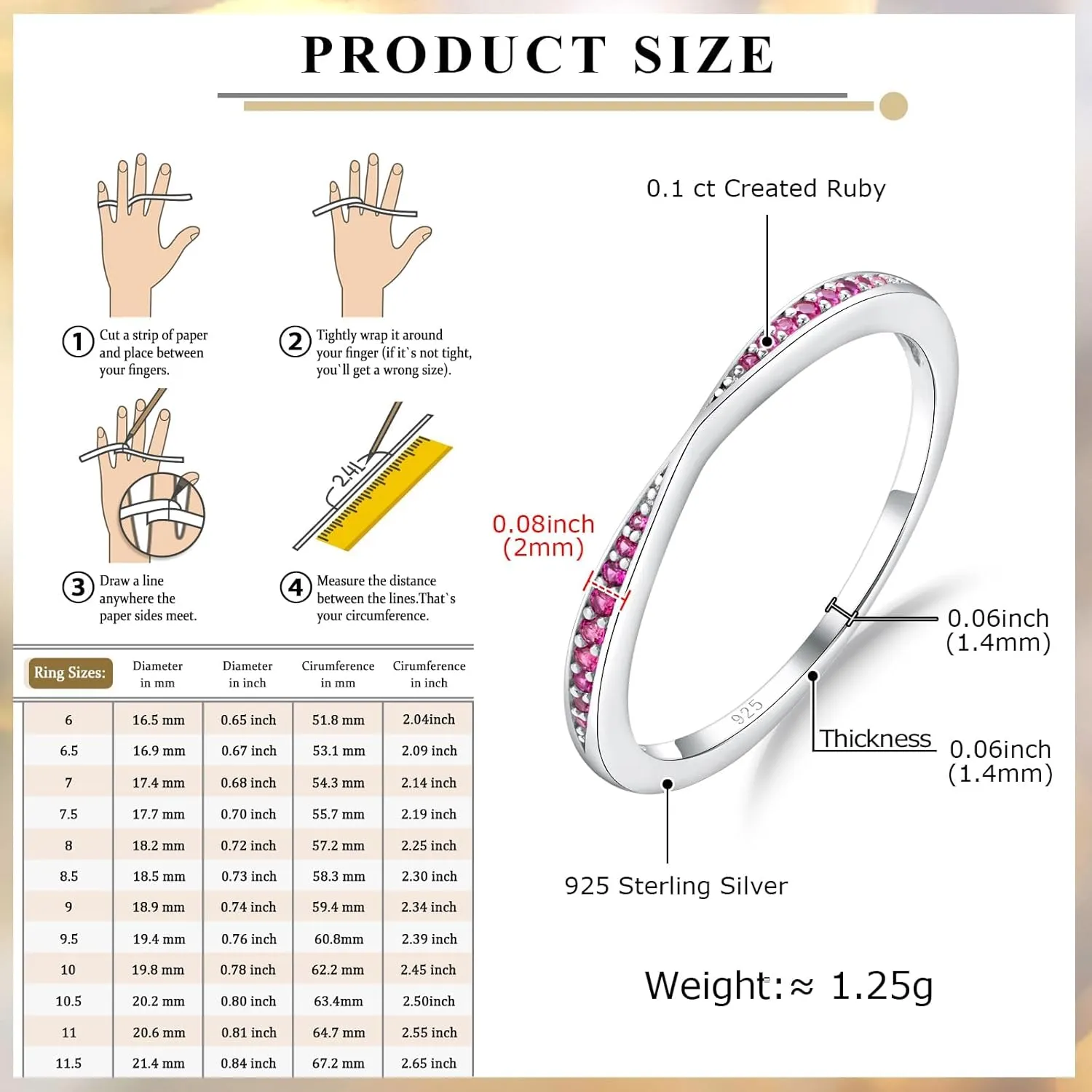 Channel Set Moissanite/Blue Sapphire/Emerald/Ruby Wedding Band 925 Sterling Silver 2mm Width Stackable Birthstone Rings for Lover Women Bow Ring, Size 6 to 10 (Send Gift Box)