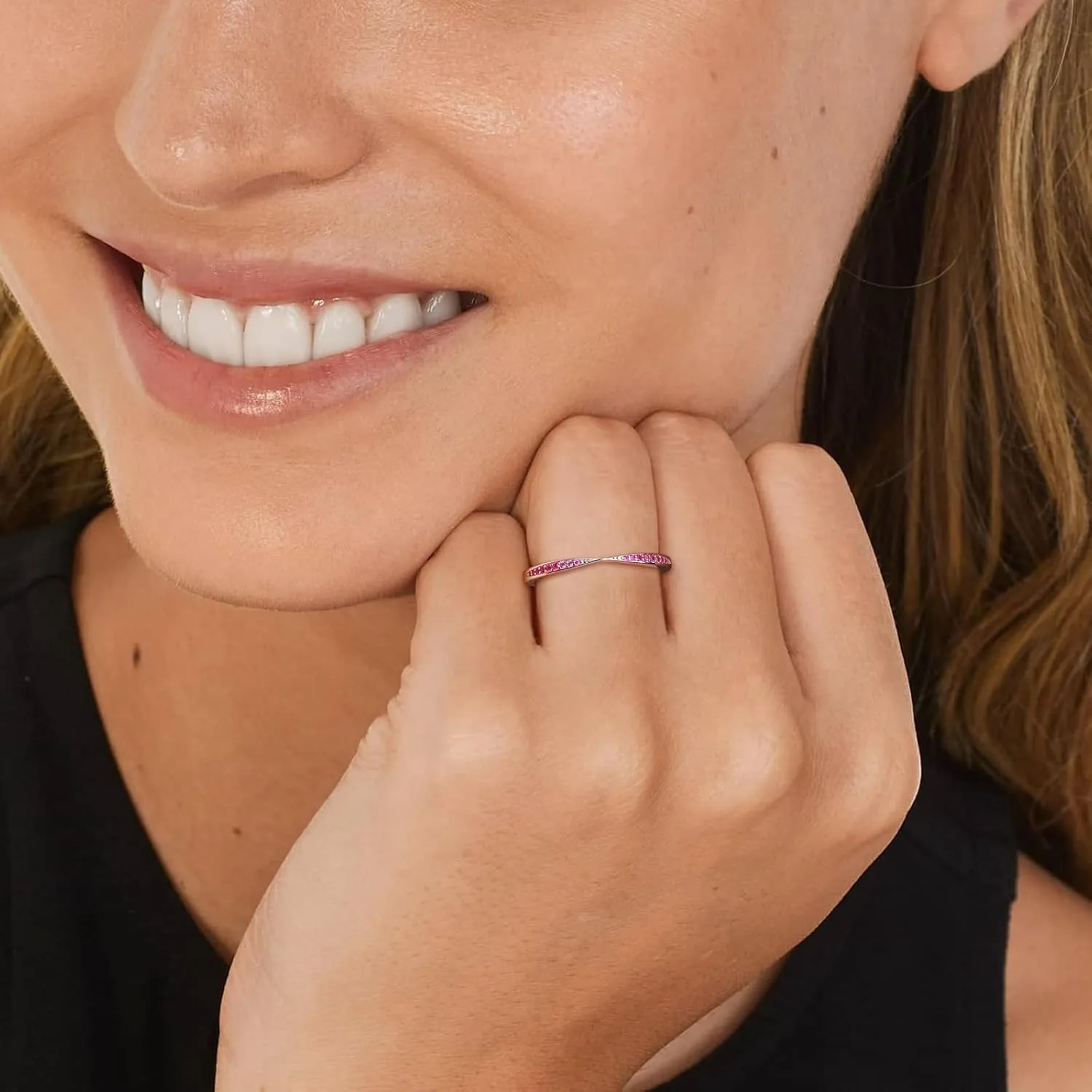 Channel Set Moissanite/Blue Sapphire/Emerald/Ruby Wedding Band 925 Sterling Silver 2mm Width Stackable Birthstone Rings for Lover Women Bow Ring, Size 6 to 10 (Send Gift Box)