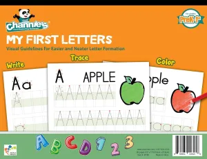 Channie’s My First Letters, Pre K - Kindergarten Writing Workbook, Fun Way to Practice Letter Tracing for Kids Ages 3-5, Easy to Follow, Color-Coded, 40 Double-Printed Worksheets