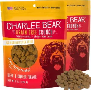 Charlee Bear Dog Treats Small Dogs Training Treats Crunchy Low Cal, Grain Free Canine Snacks, USA, Puppy Training Biscuits, Beef and Cheese, 2 Pack, 8oz Ea
