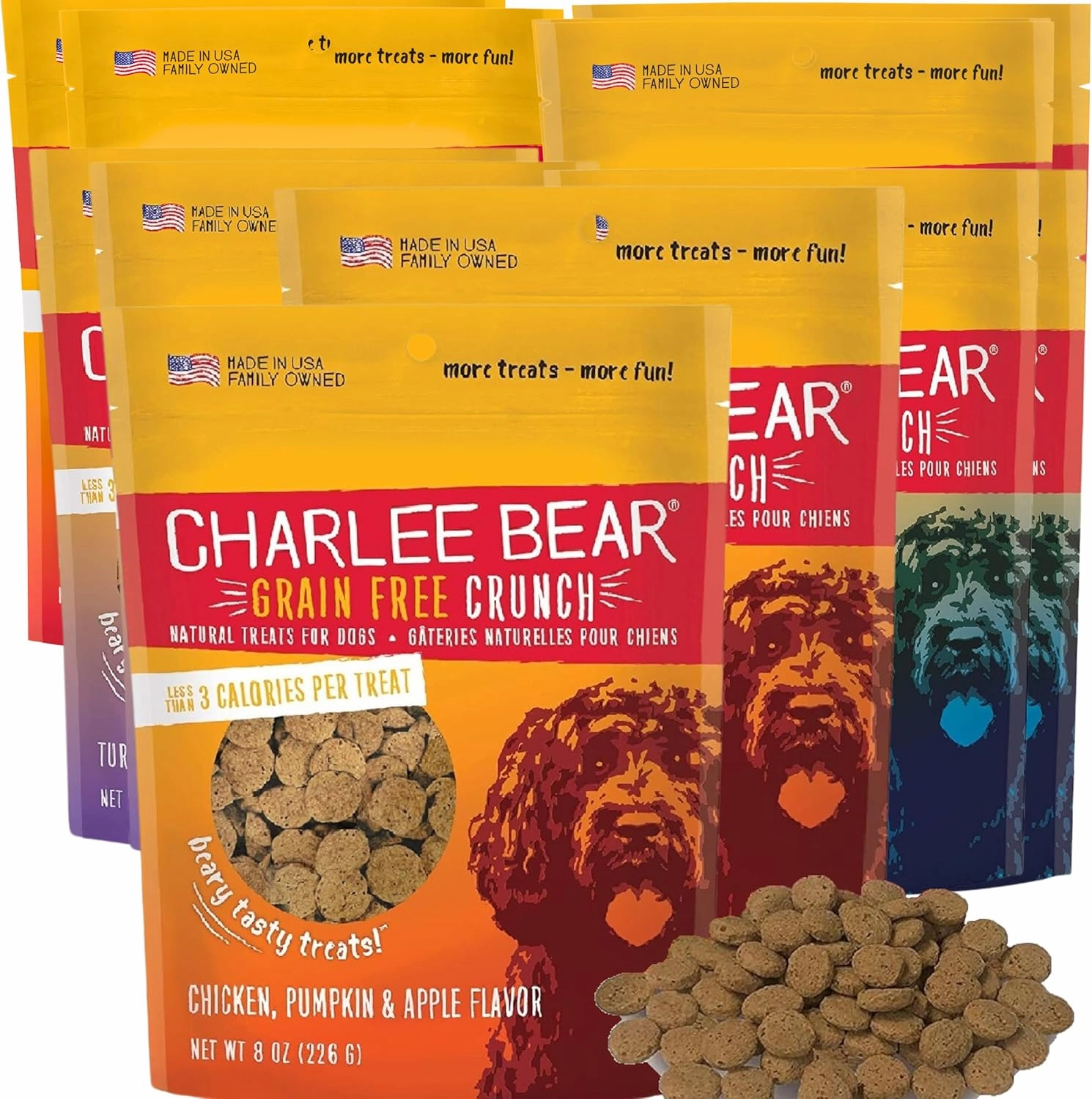 Charlee Bear Dog Treats Small Dogs Training Treats Crunchy Low Cal, Grain Free Canine Snacks, USA, Puppy Training Biscuits, Variety 10 Pack , 5 Flavors, 8oz Ea