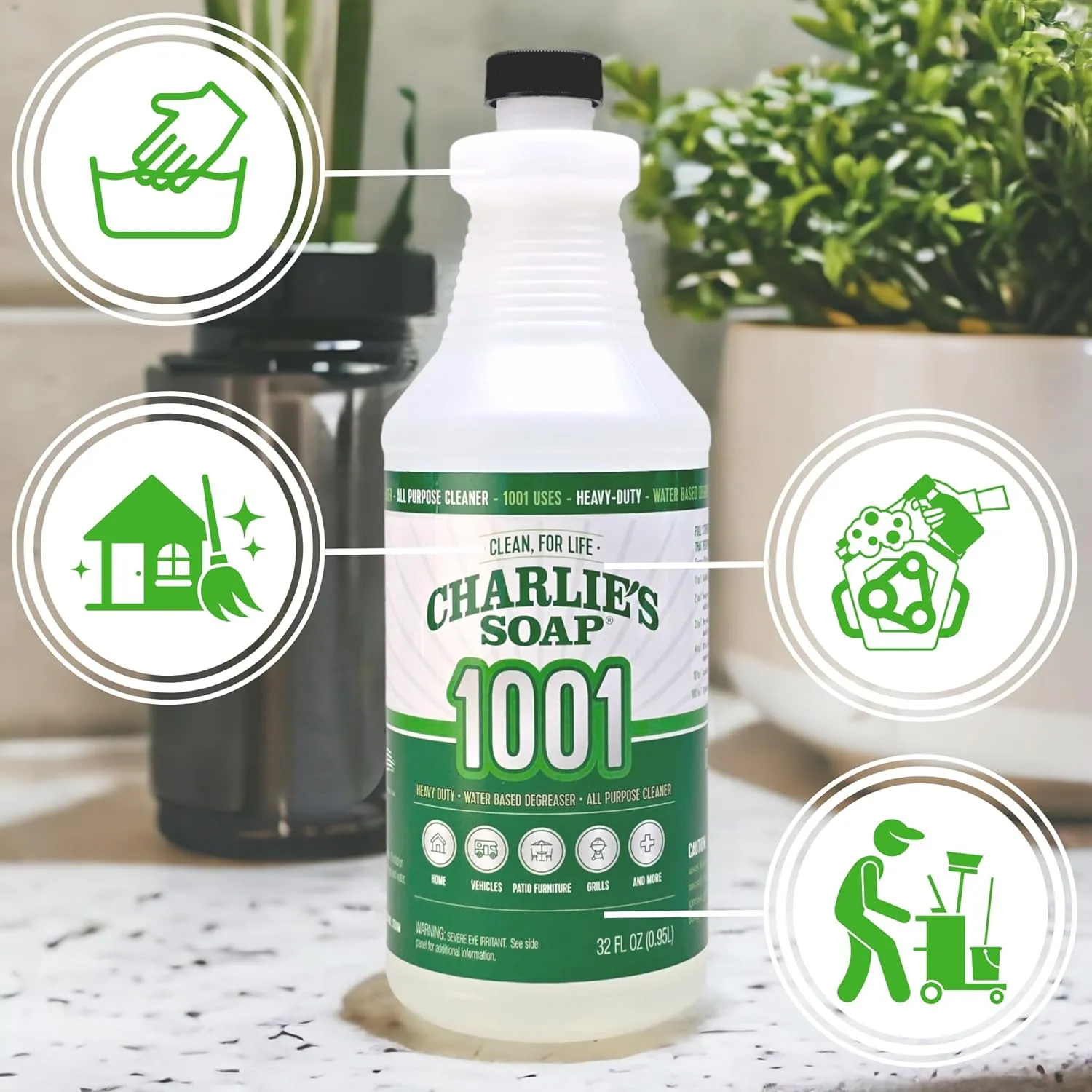 Charlie's Soap 1001 Cleaner - Heavy Duty Biodegradable Concentrated All Purpose Water Based Degreaser (32oz, 1 Pack) - Safe Residential, Commercial, & Janitorial Cleaner