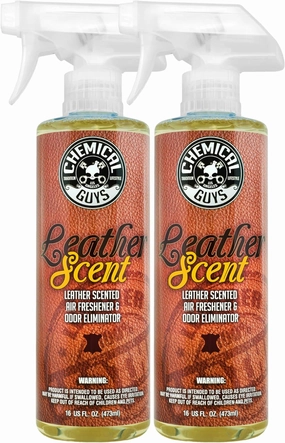 Chemical Guys AIR_102_1602 Leather Scent Premium Air Freshener and Odor Eliminator, Long-Lasting, Just Like New Scent for Cars, Trucks, SUVs, RVs & More, 16 Fl Oz (2 Pack)
