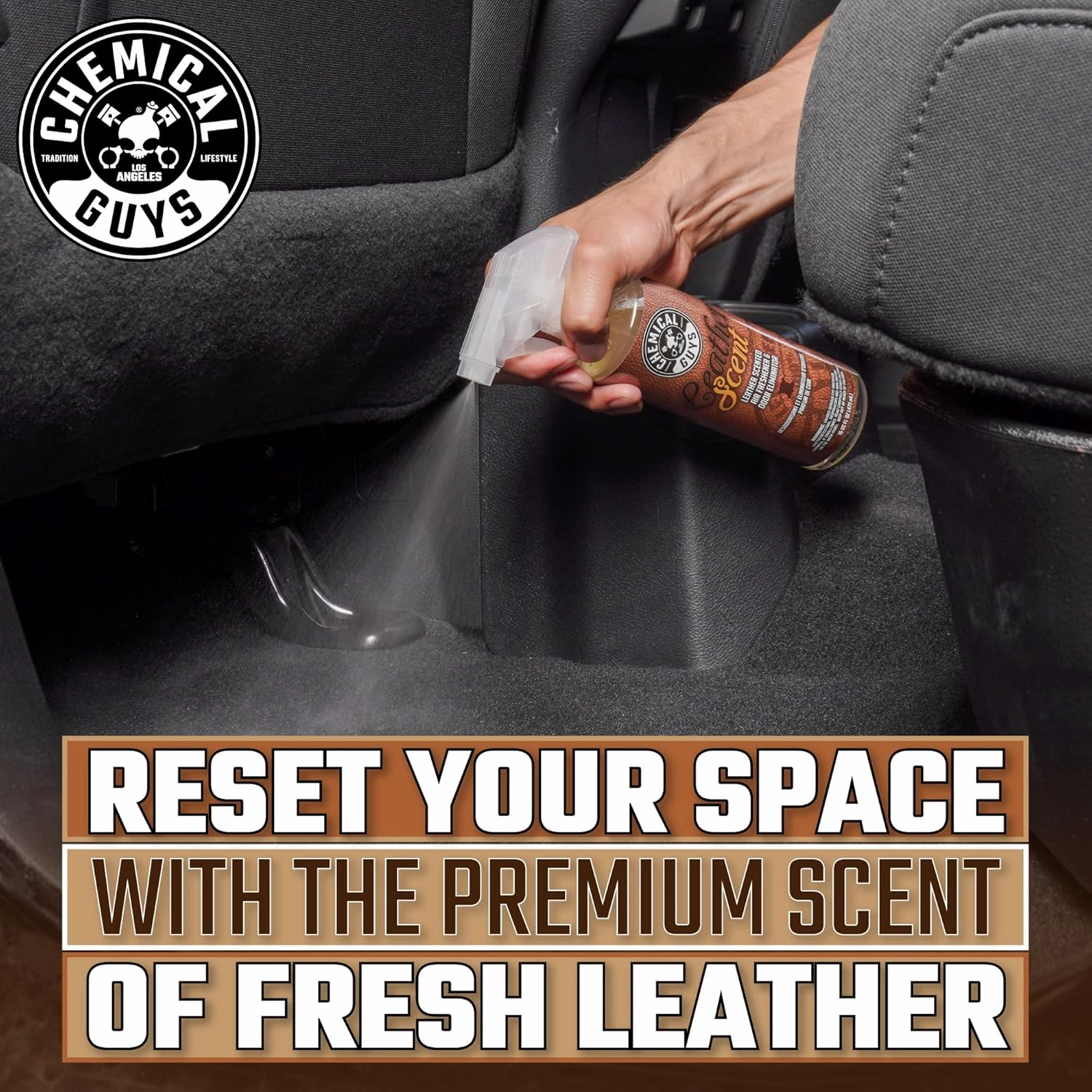 Chemical Guys AIR_102_1602 Leather Scent Premium Air Freshener and Odor Eliminator, Long-Lasting, Just Like New Scent for Cars, Trucks, SUVs, RVs & More, 16 Fl Oz (2 Pack)