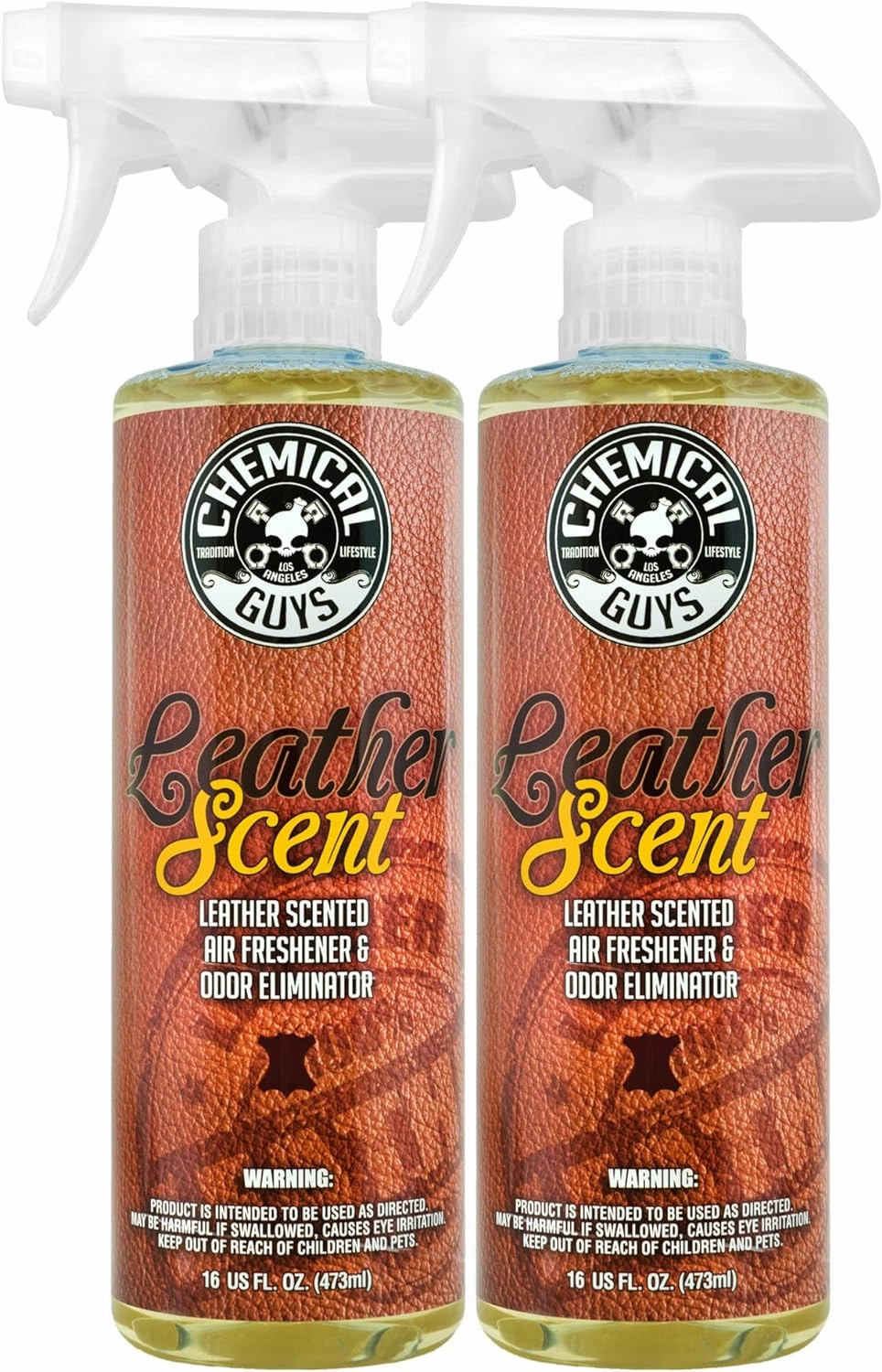 Chemical Guys AIR_102_1602 Leather Scent Premium Air Freshener and Odor Eliminator, Long-Lasting, Just Like New Scent for Cars, Trucks, SUVs, RVs & More, 16 Fl Oz (2 Pack)