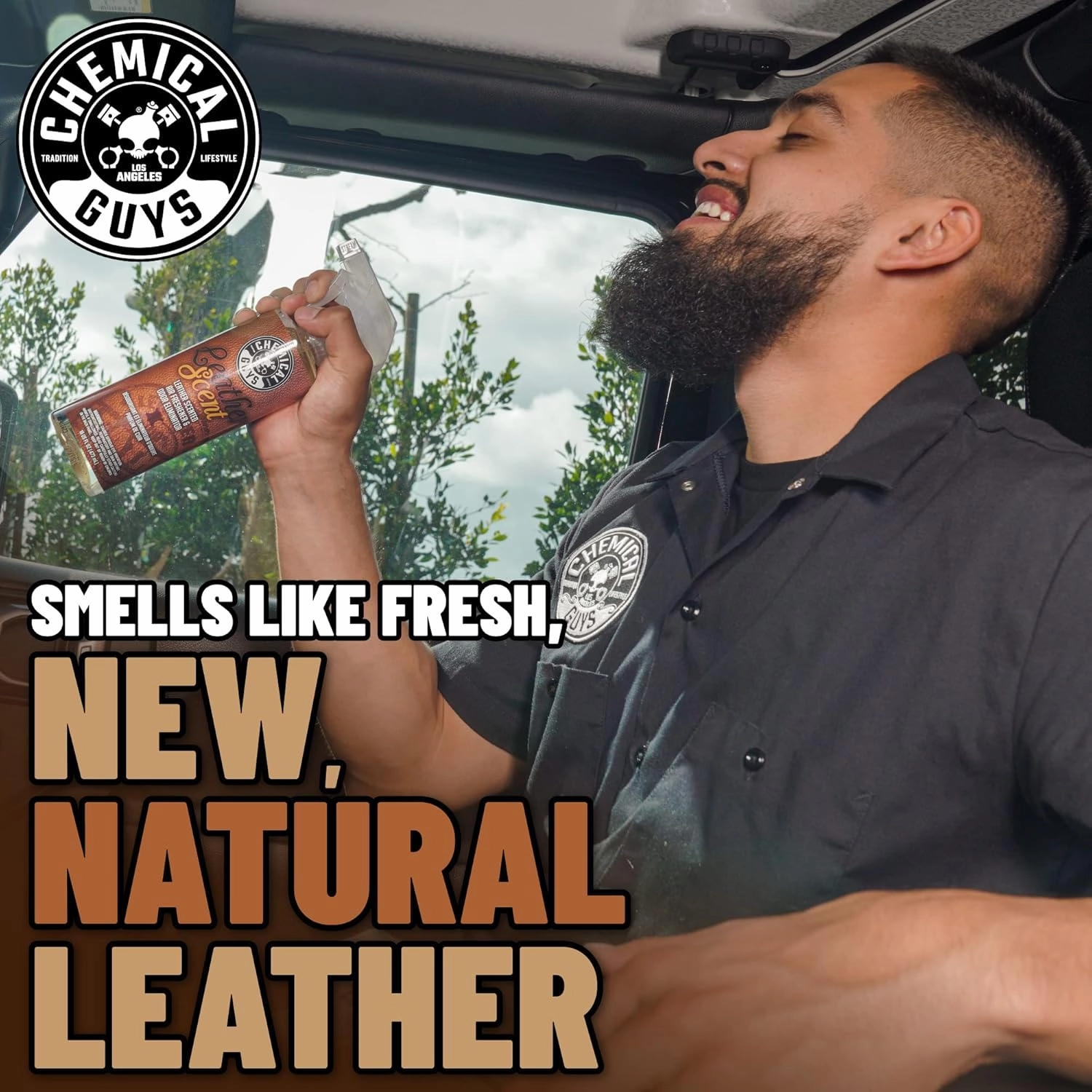 Chemical Guys AIR_102_1602 Leather Scent Premium Air Freshener and Odor Eliminator, Long-Lasting, Just Like New Scent for Cars, Trucks, SUVs, RVs & More, 16 Fl Oz (2 Pack)