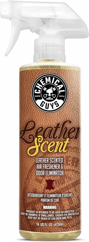 Chemical Guys AIR_102_16 Leather Scent Premium Air Freshener and Odor Eliminator, Long-Lasting, Just Like New Scent for Cars, Trucks, SUVs, RVs & More, 16 fl oz