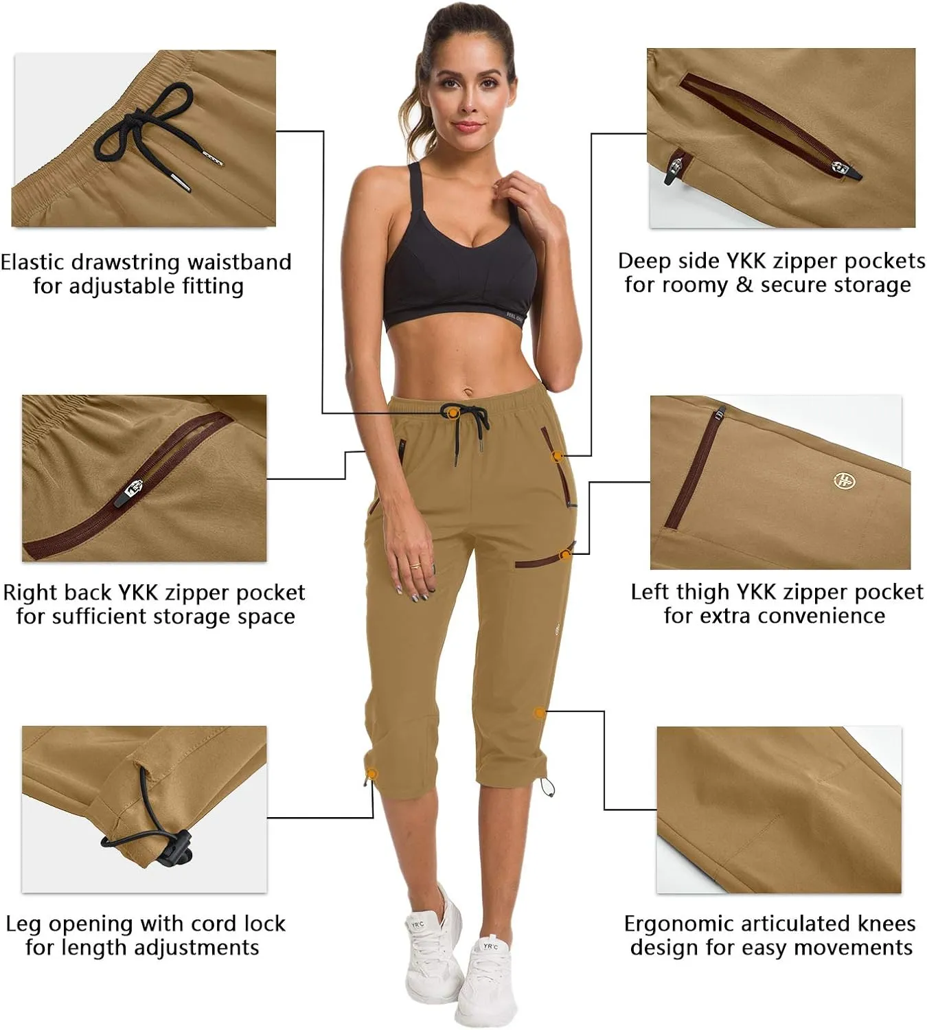 ChinFun Women's Hiking Capris Pants Outdoor Quick Dry Cargo Cropped Pants Water Resistant UPF 50 
