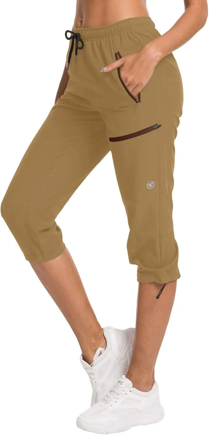 ChinFun Women's Hiking Capris Pants Outdoor Quick Dry Cargo Cropped Pants Water Resistant UPF 50 