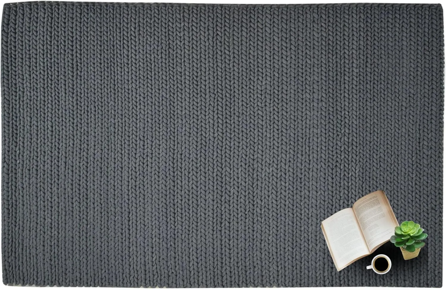 Chunky Knit Wool Area Rug, Dark Grey, Handmade Loop Design Runner Rug, Modern Scandinavian Style Rug (Dark Grey, 2'6"x8' (Runner))