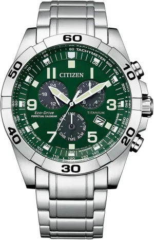 Citizen Men's Eco-Drive Sport Casual Brycen Chronograph Watch, Super Titanium™, Perpetual Calendar, Tachymeter 12/24 Hour Time, Alarm, Date