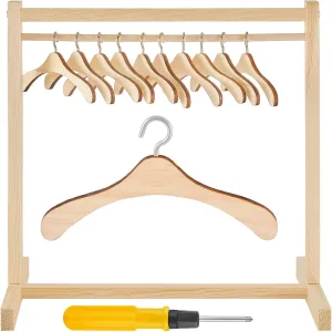 Civaner 22 Pcs Doll Garment Rack with Wooden Clothes Hanger for 18 Inch Girl Doll Clothes Mini Hangers Wardrobe Furniture Accessories for Dollhouse Baby Shower Supplies