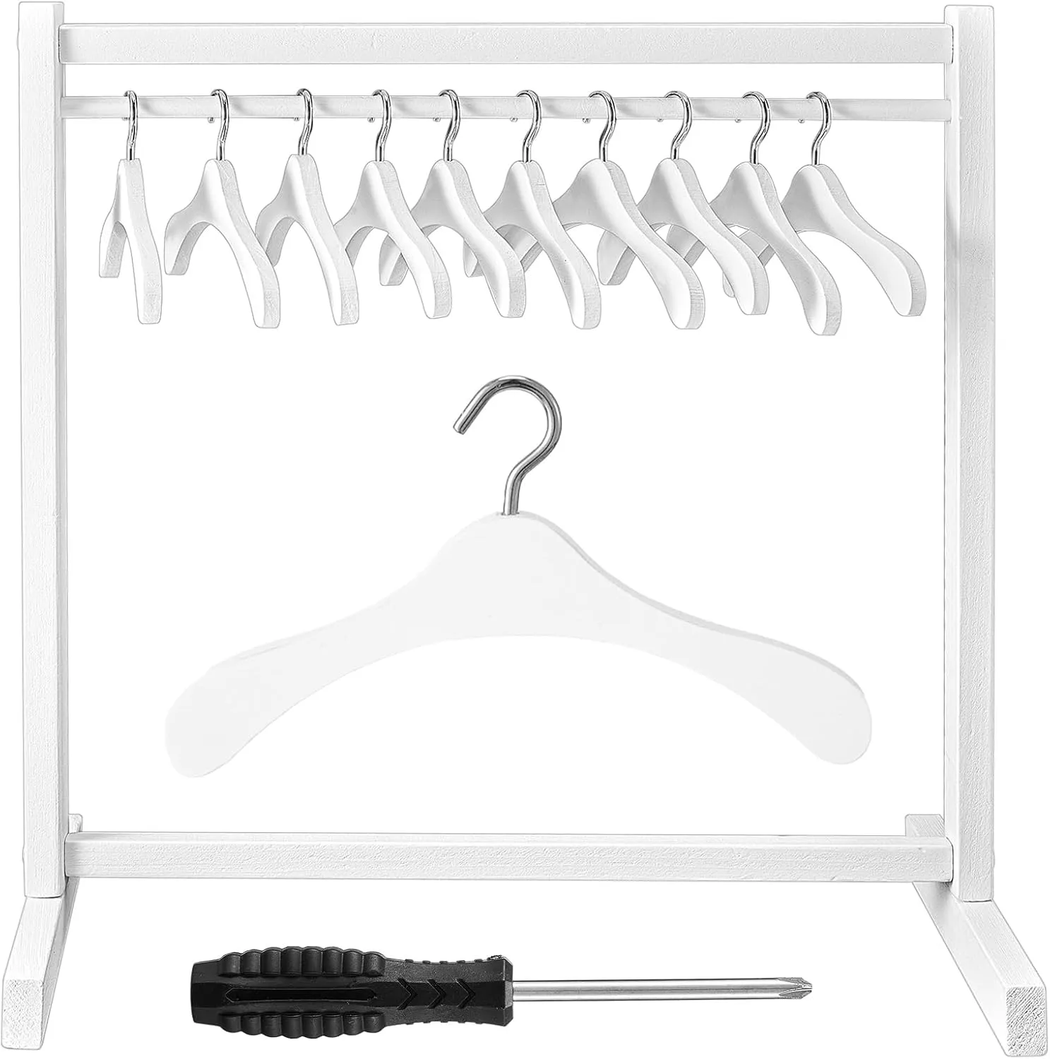Civaner Doll Garment Rack with Wooden Clothes Hanger for 18 Inch Girl Doll Clothes Mini Hangers Wardrobe Furniture Accessories for Dollhouse Baby Shower Supplies(White)