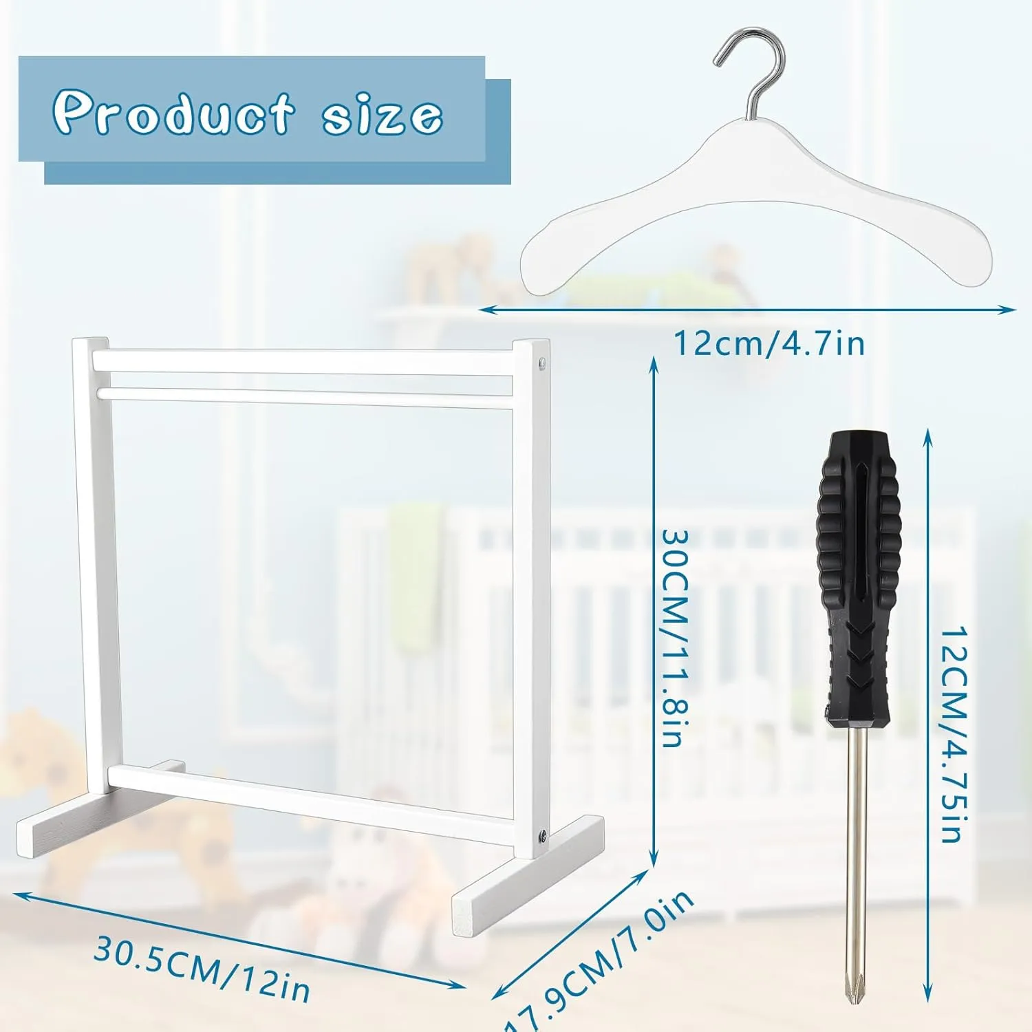 Civaner Doll Garment Rack with Wooden Clothes Hanger for 18 Inch Girl Doll Clothes Mini Hangers Wardrobe Furniture Accessories for Dollhouse Baby Shower Supplies(White)