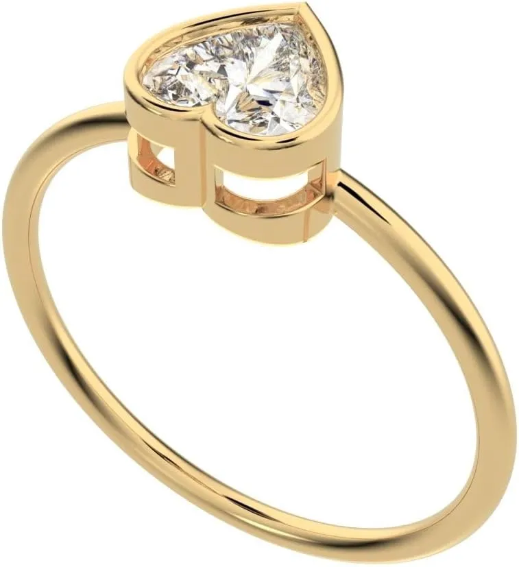 Clara Pucci 0.61 Ct Heart Cut Diamond Dainty Minimalist Bezel Solitaire Ring Simple Solid 18K Yellow Gold Everyday Ring