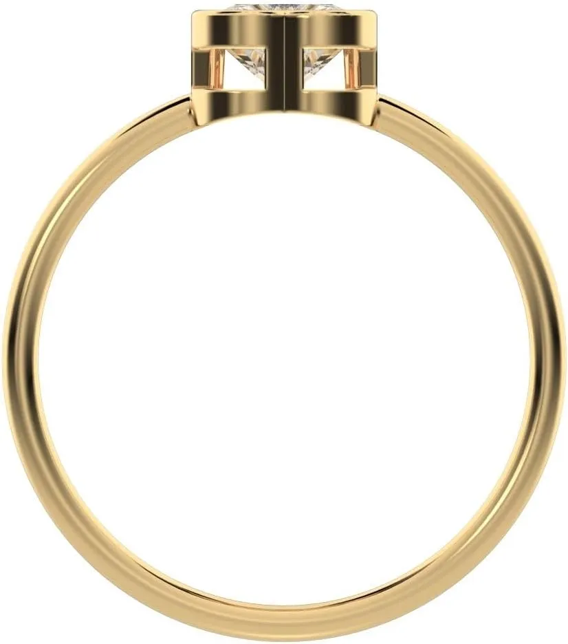 Clara Pucci 0.61 Ct Heart Cut Diamond Dainty Minimalist Bezel Solitaire Ring Simple Solid 18K Yellow Gold Everyday Ring