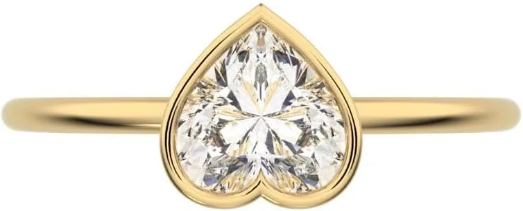 Clara Pucci 0.61 Ct Heart Cut Diamond Dainty Minimalist Bezel Solitaire Ring Simple Solid 18K Yellow Gold Everyday Ring