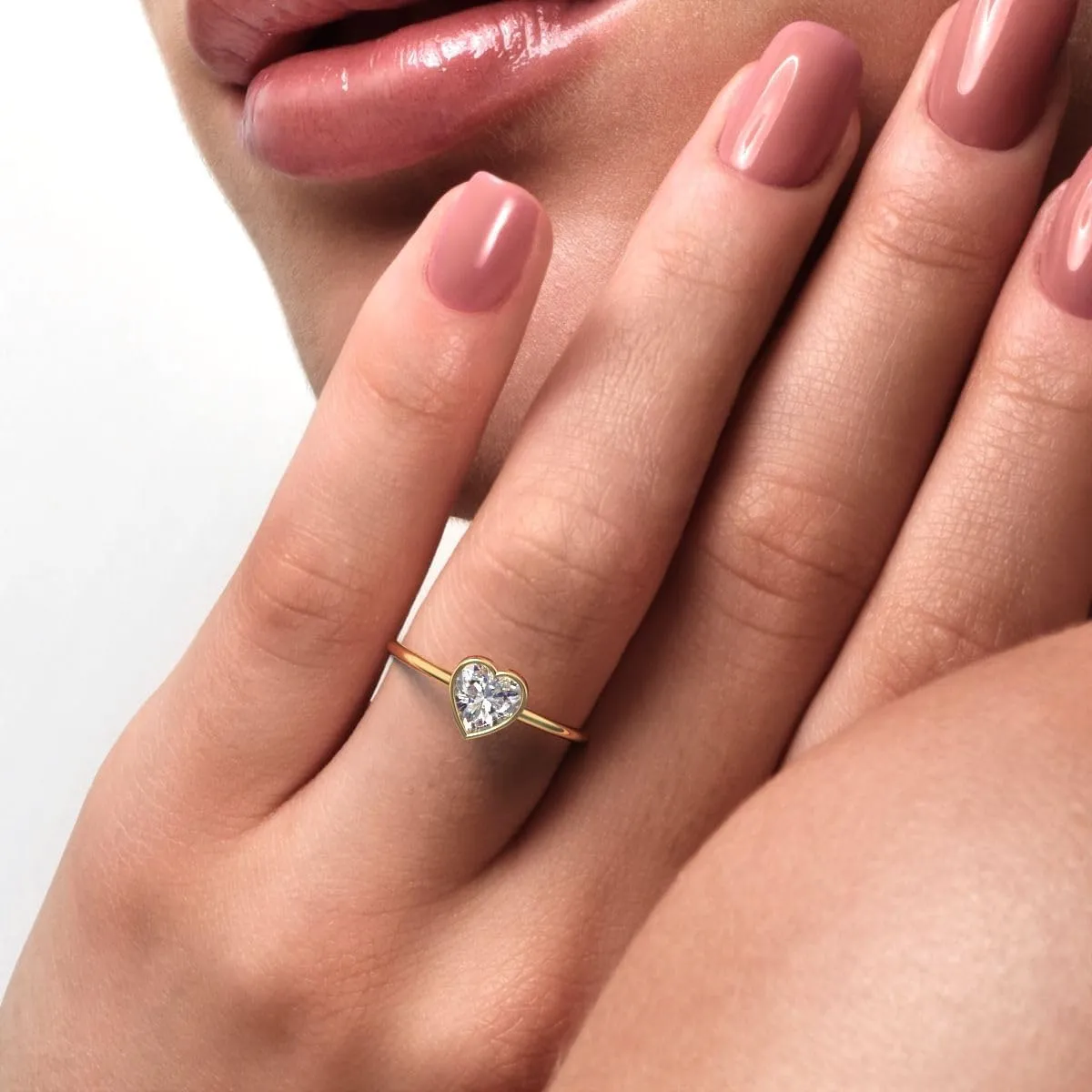 Clara Pucci 0.61 Ct Heart Cut Diamond Dainty Minimalist Bezel Solitaire Ring Simple Solid 18K Yellow Gold Everyday Ring