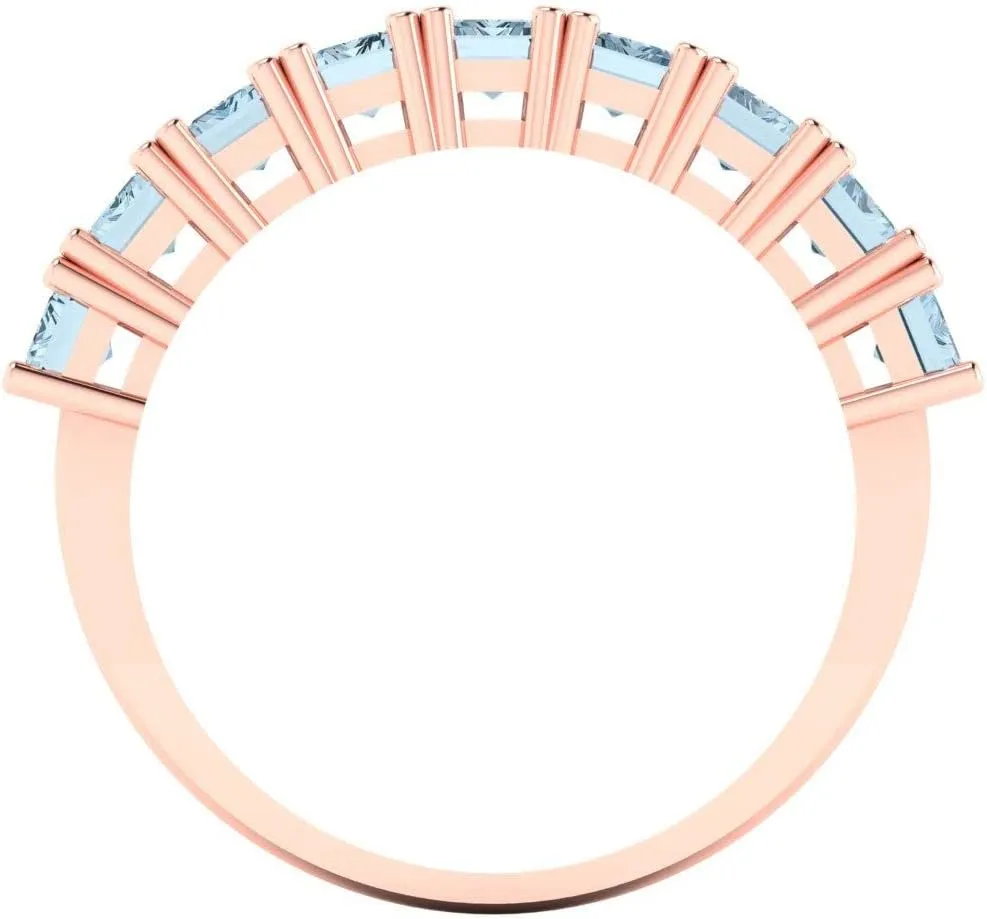Clara Pucci 2.61 ct Brilliant Emerald Cut Simulated Blue Diamond 18K Rose Gold Engagement Wedding Eternity Band SZ 6.75