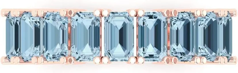 Clara Pucci 2.61 ct Brilliant Emerald Cut Simulated Blue Diamond 18K Rose Gold Engagement Wedding Eternity Band SZ 6.75