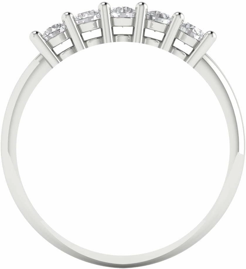 Clara Pucci 0.4 ct Brilliant Round Cut Synthetic White Sapphire 14k White Gold Bridal Engagement Wedding Desginer Stackable Band SZ 6.75