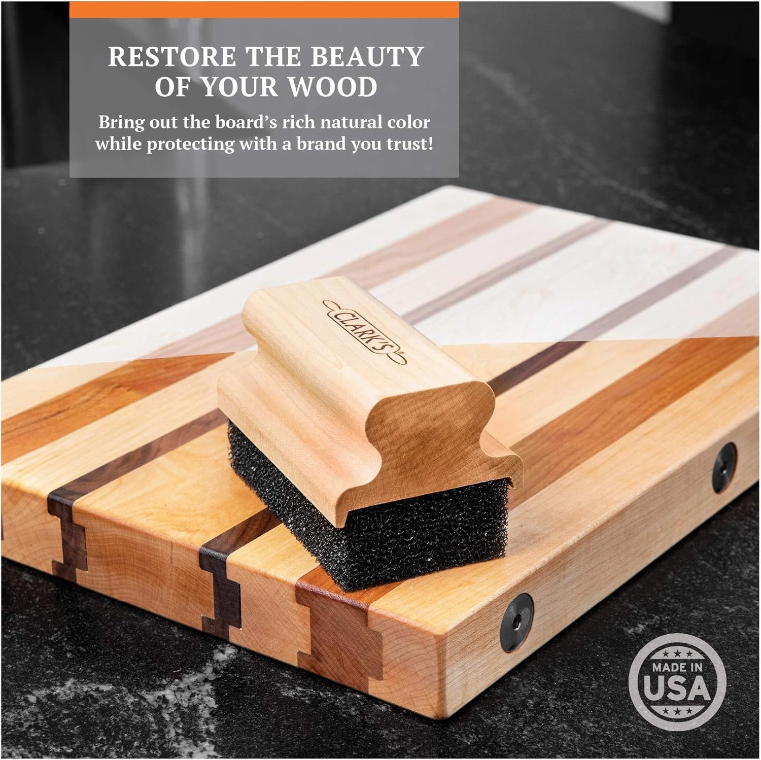 CLARK'S Cutting Board Wax Food Grade - All Natural Butcher Block Conditioner for Wooden Kitchen Utensils - Food Grade Beeswax for Cutting Board - Enriched with Orange & Lemon Extracts - 32oz
