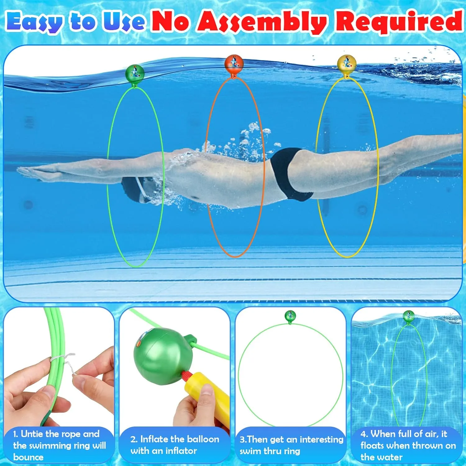 Cludoo Pool Diving Swim Thru Rings Toys for Kids High Stability No Assembly Required Pool Toy Swim Hoops Underwater Swim Thru Diving Ring Water Training Sports for Ages 4,5,6,7,8,9,10,11,12 Kids Teens