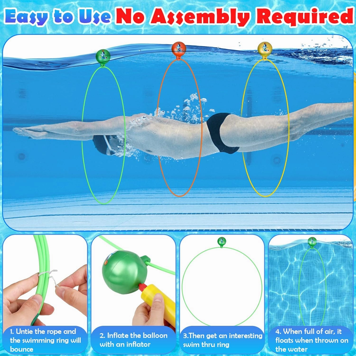 Cludoo Pool Diving Swim Thru Rings Toys for Kids High Stability No Assembly Required Pool Toy Swim Hoops Underwater Swim Thru Diving Ring Water Training Sports for Ages 4,5,6,7,8,9,10,11,12 Kids Teens