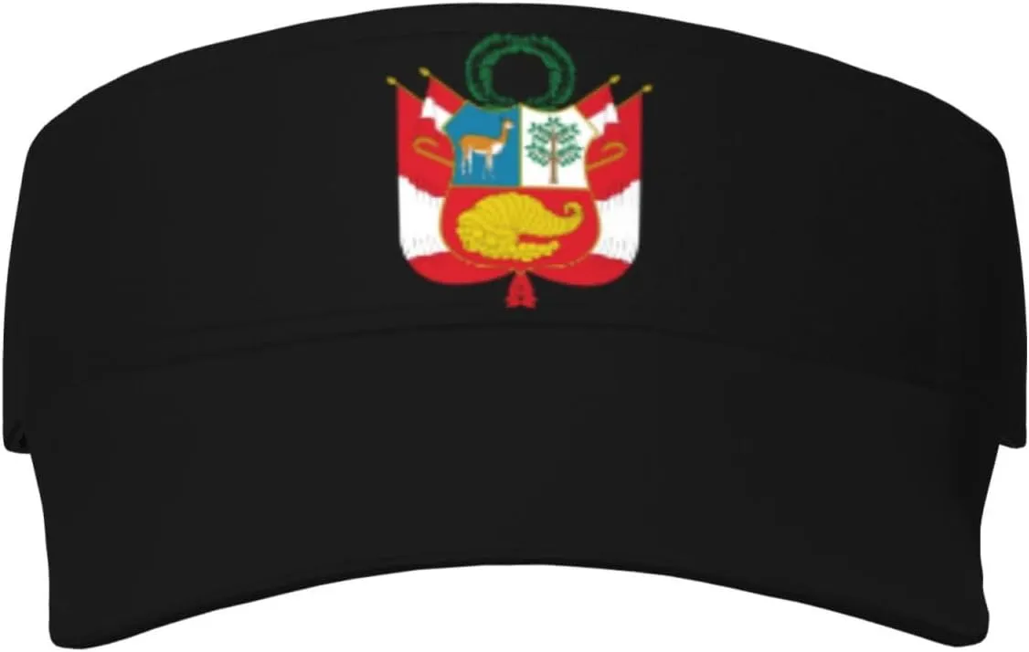 Coat of Arms of Peruvian Adult Sun Visor Cap - UV Protection, Breathable, Adjustable, Sports & Outdoor Hat Black