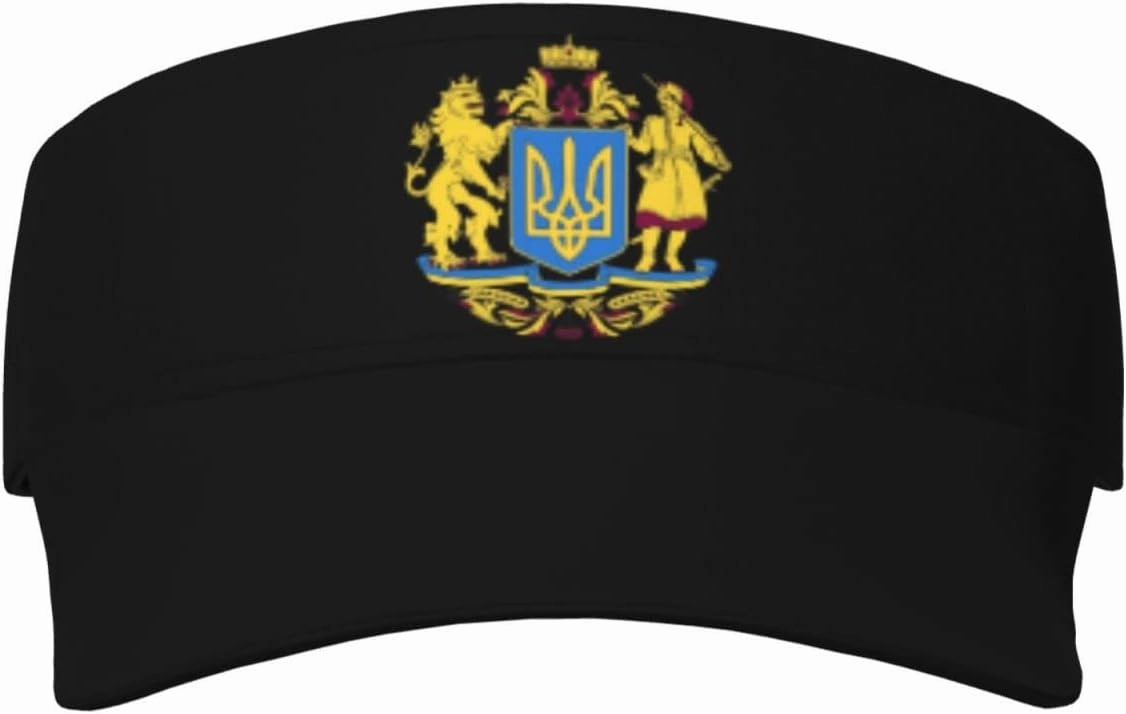 Coat of arms of Ukraine Adult Sun Visor Cap - UV Protection, Breathable, Adjustable, Sports & Outdoor Hat Black