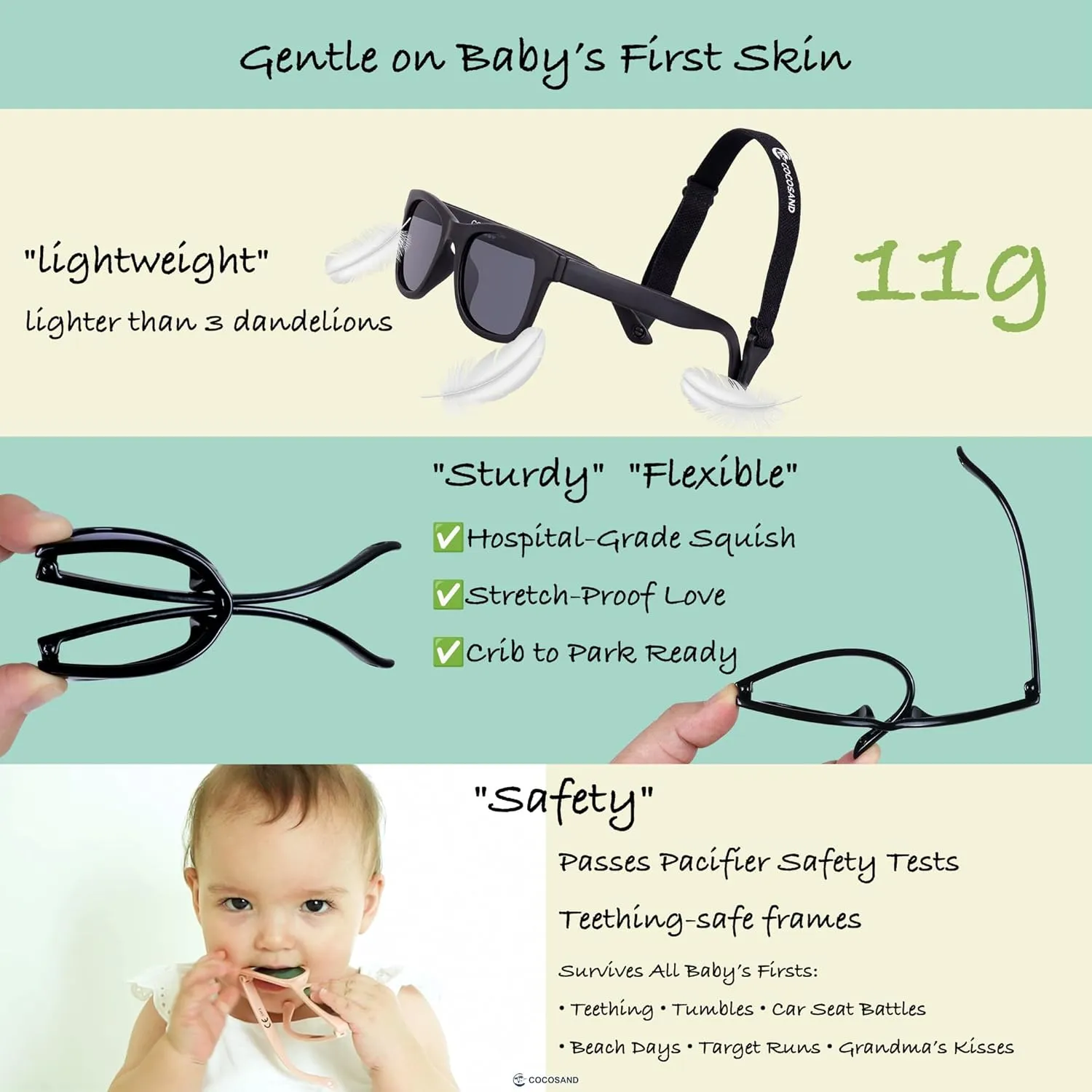 COCOSAND Flexible Baby Sunglasses with Strap Polarized UV Protection for Toddler Infant Newborn Boy Girl Age 0-24 Months