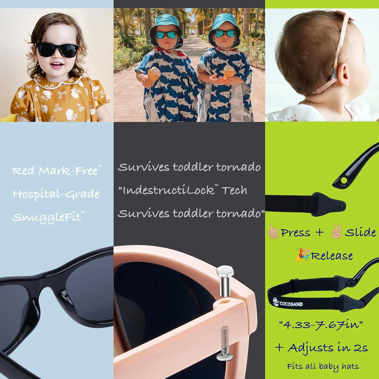 COCOSAND Flexible Baby Sunglasses with Strap Polarized UV Protection for Toddler Infant Newborn Boy Girl Age 0-24 Months