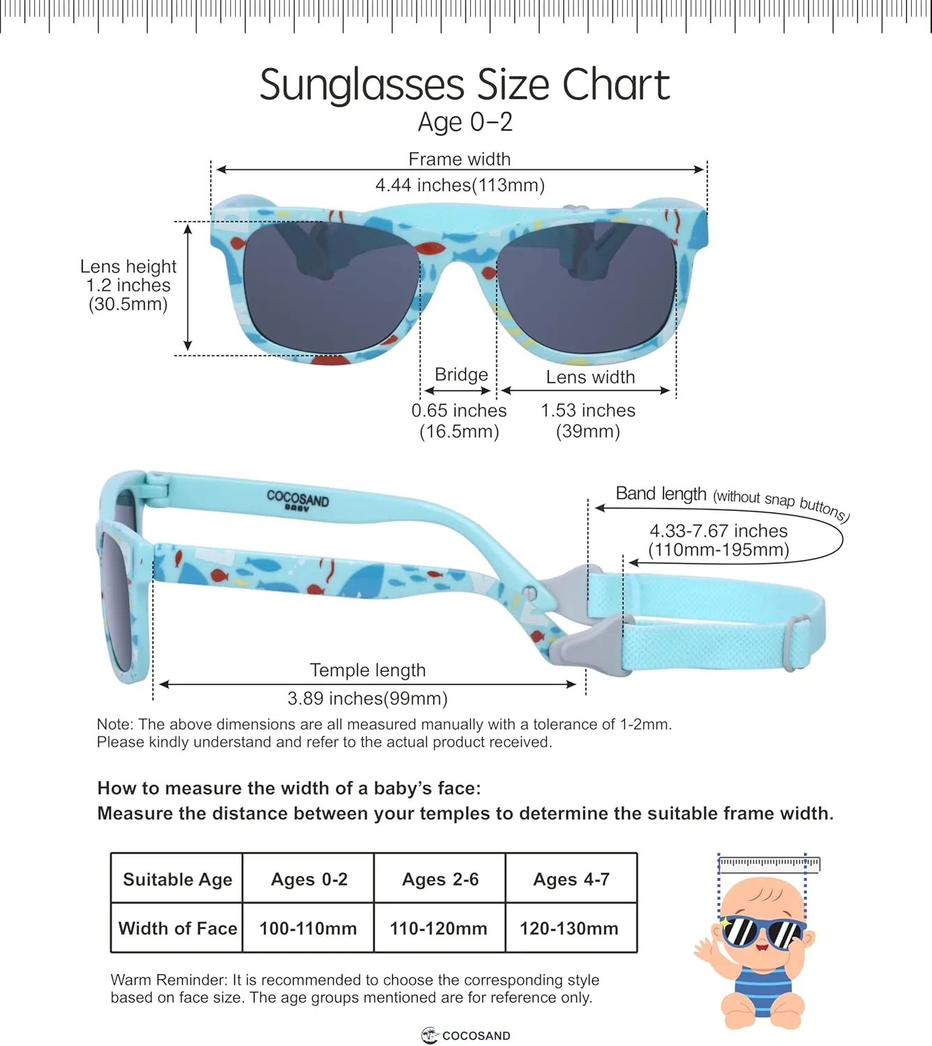 COCOSAND Flexible Baby Sunglasses with Strap Polarized UV Protection for Toddler Infant Newborn Boy Girl Age 0-24 Months
