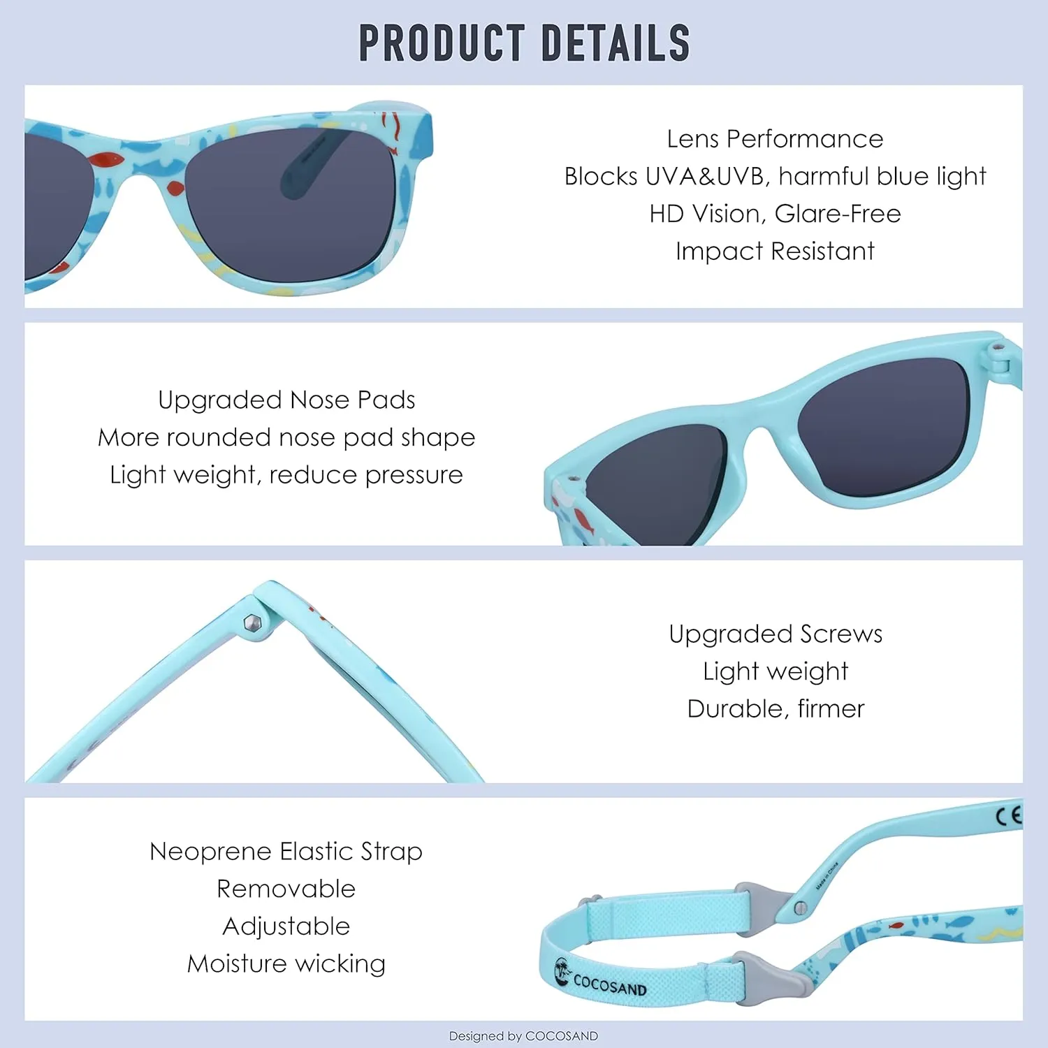COCOSAND Flexible Baby Sunglasses with Strap Polarized UV Protection for Toddler Infant Newborn Boy Girl Age 0-24 Months