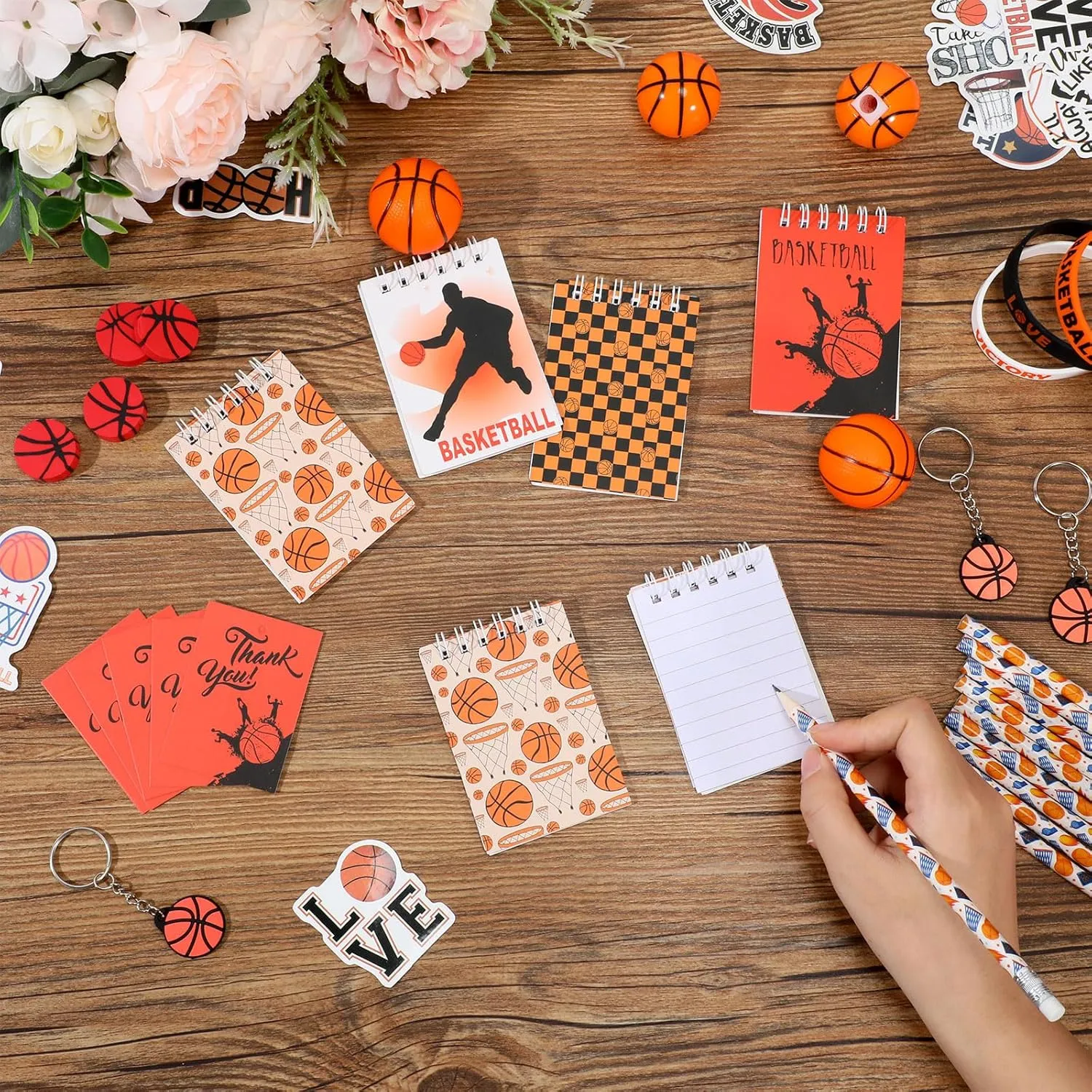Colarr 195 Pcs Basketball Birthday Gifts Party Favors Sports Team Gift Cups Pencils Mini Book Keychains Wristbands Stickers Thank You Cards Eraser Sharpener Mini Ball for Basketball Party Supplies