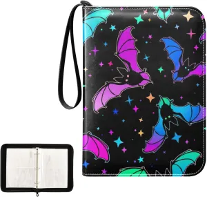 Colorful Bats Cards Binder, Card Binder Zipper Fits 400 Cards for Baseball Card, Football Card