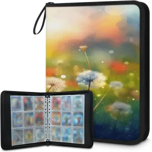 Colorful Dandelions 3 Ring Trading Zipper Binder Strap, Trading Card Binder 9 Pocket, 900 Pockets Card Holder with 50 Removable Sleeves for Game Cards