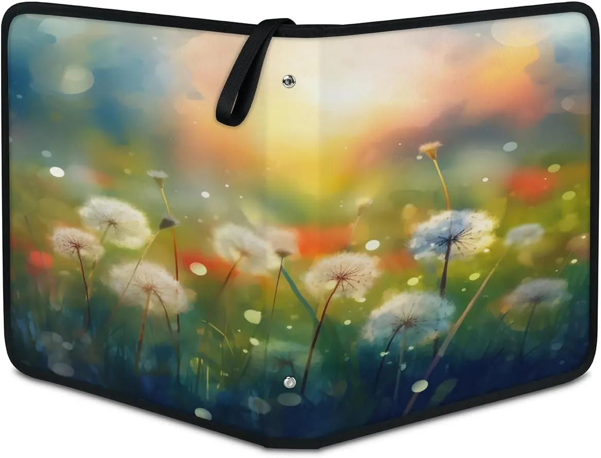 Colorful Dandelions 3 Ring Trading Zipper Binder Strap, Trading Card Binder 9 Pocket, 900 Pockets Card Holder with 50 Removable Sleeves for Game Cards