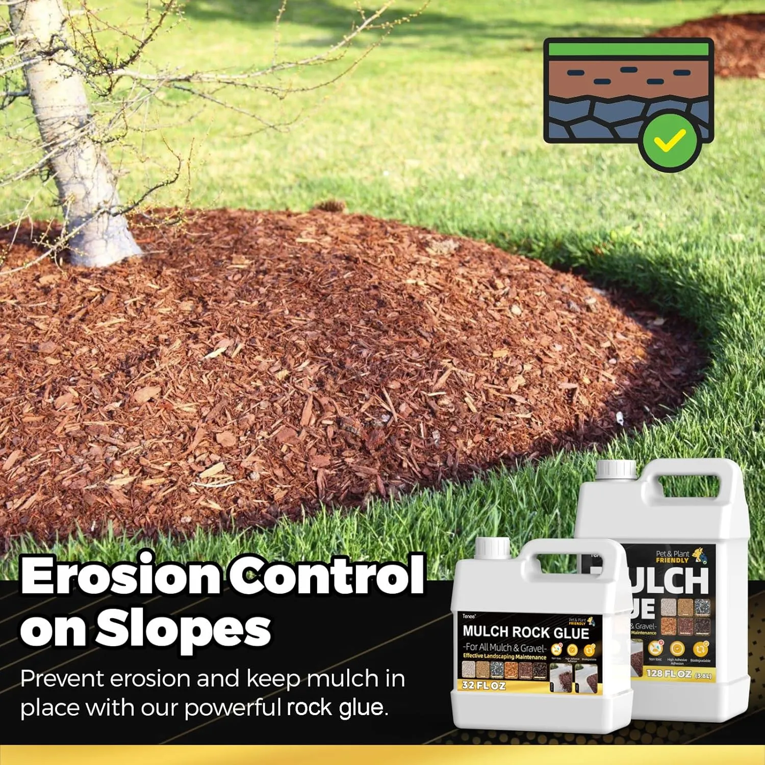 Concentrate Gravel Binder, Makes 42oz Mulch Rock Glue for Landscaping, Strong Pea Gravel Binder for Indoor, Outdoor, Pet-Friendly Bark Landscape Lock Adhesive Spray Easily Holds Rubber, Stone, Pebble