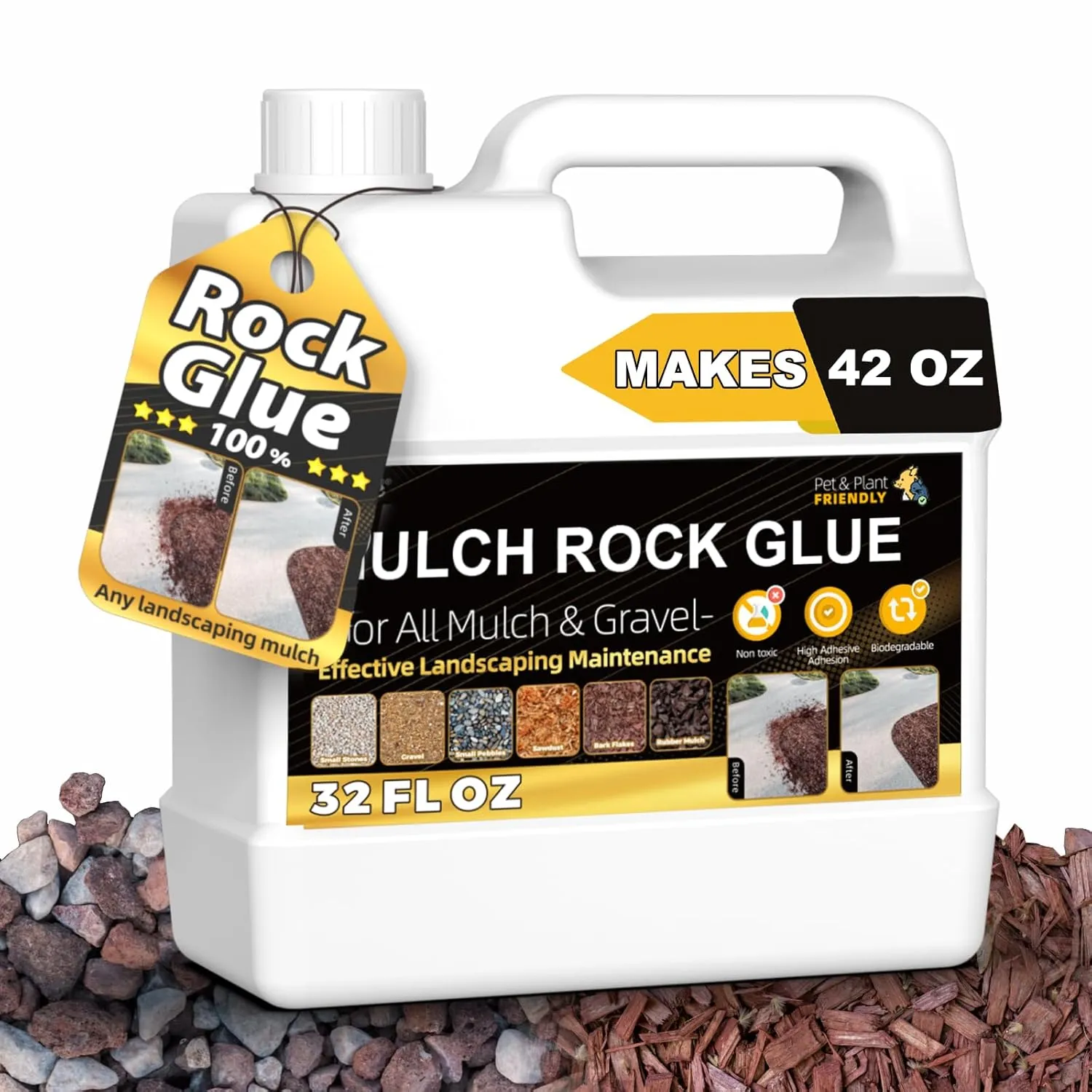 Concentrate Gravel Binder, Makes 42oz Mulch Rock Glue for Landscaping, Strong Pea Gravel Binder for Indoor, Outdoor, Pet-Friendly Bark Landscape Lock Adhesive Spray Easily Holds Rubber, Stone, Pebble