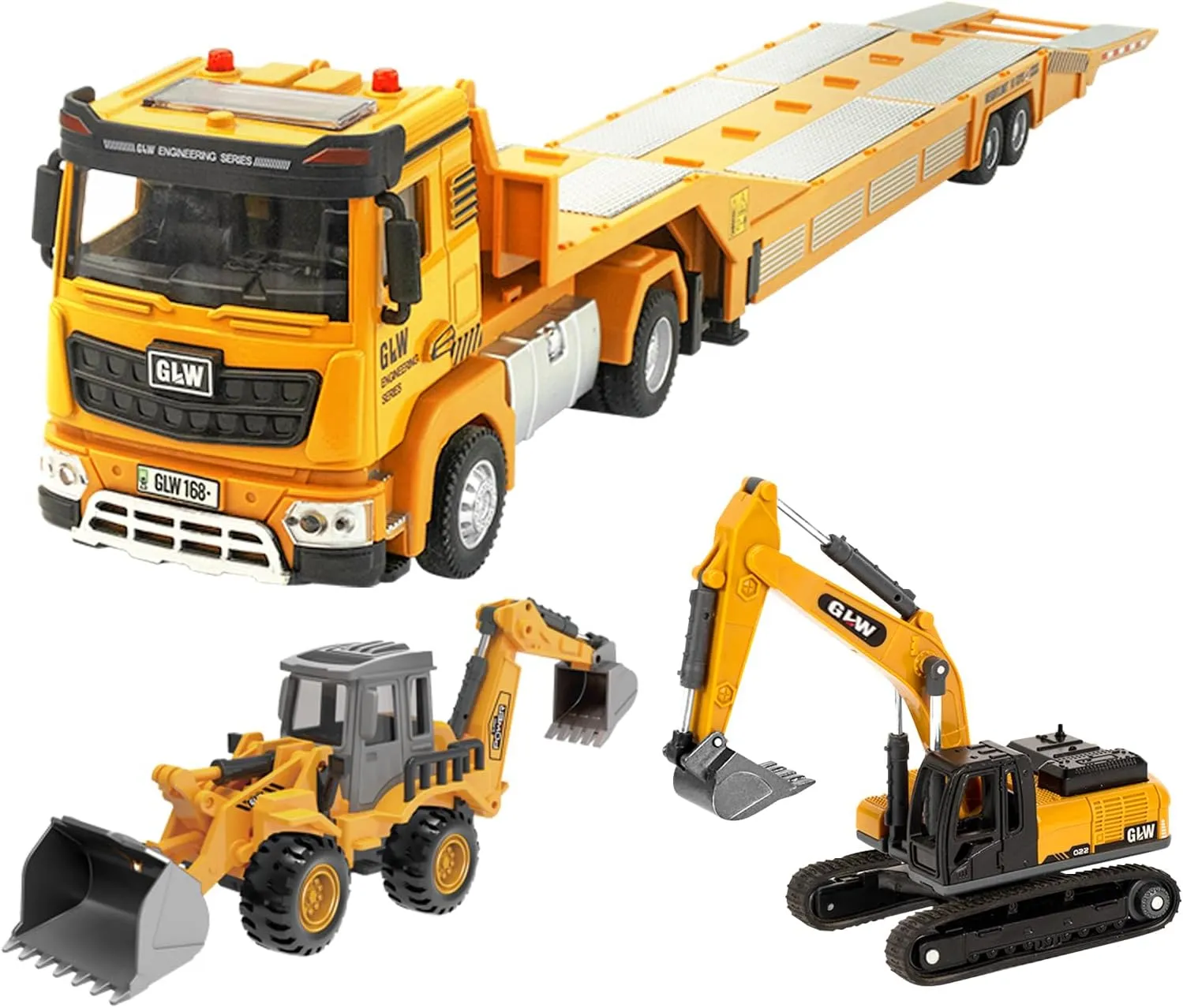 Construction Carrier Trucks Toy Set – Alloy Inertia Driving 1:40 & 1:55 Simulation Model Vehicles Toys, Including Excavator, Double Arm Excavator – Gifts for Ages 3-8, Boys and Girls