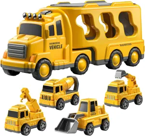 Construction Trucks Toddler Boy Toys Cars for Toddlers 1-3 - Kids Toys for 3 4 5 6 Years Old Boys Transport Vehicle Carrier Truck, Car Toys Set for Age 3-9, Christmas Birthday Gifts