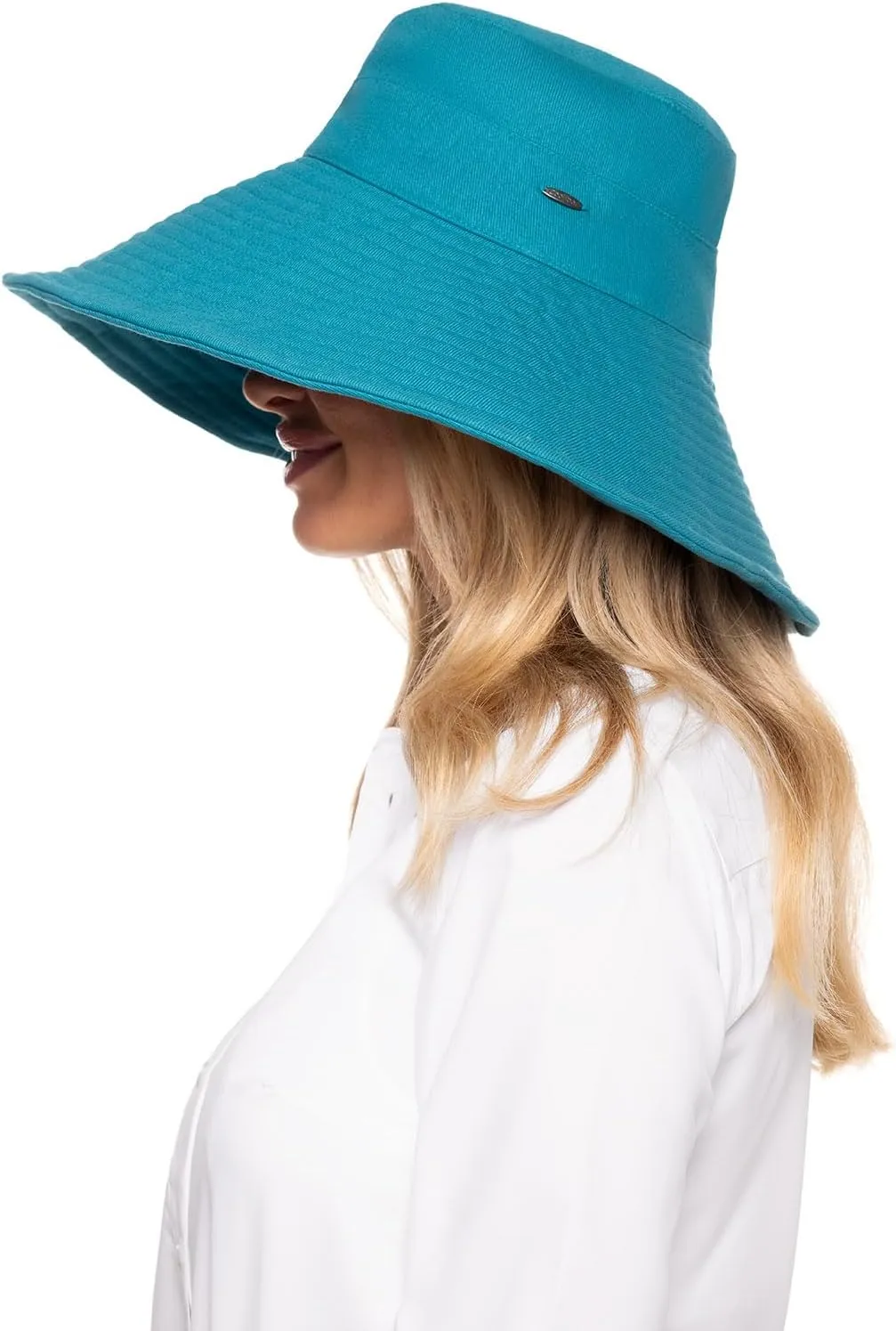 Coolibar UPF 50  Women's Brittany Beach Hat - Sun Protective (One Size- Tahitian Teal)