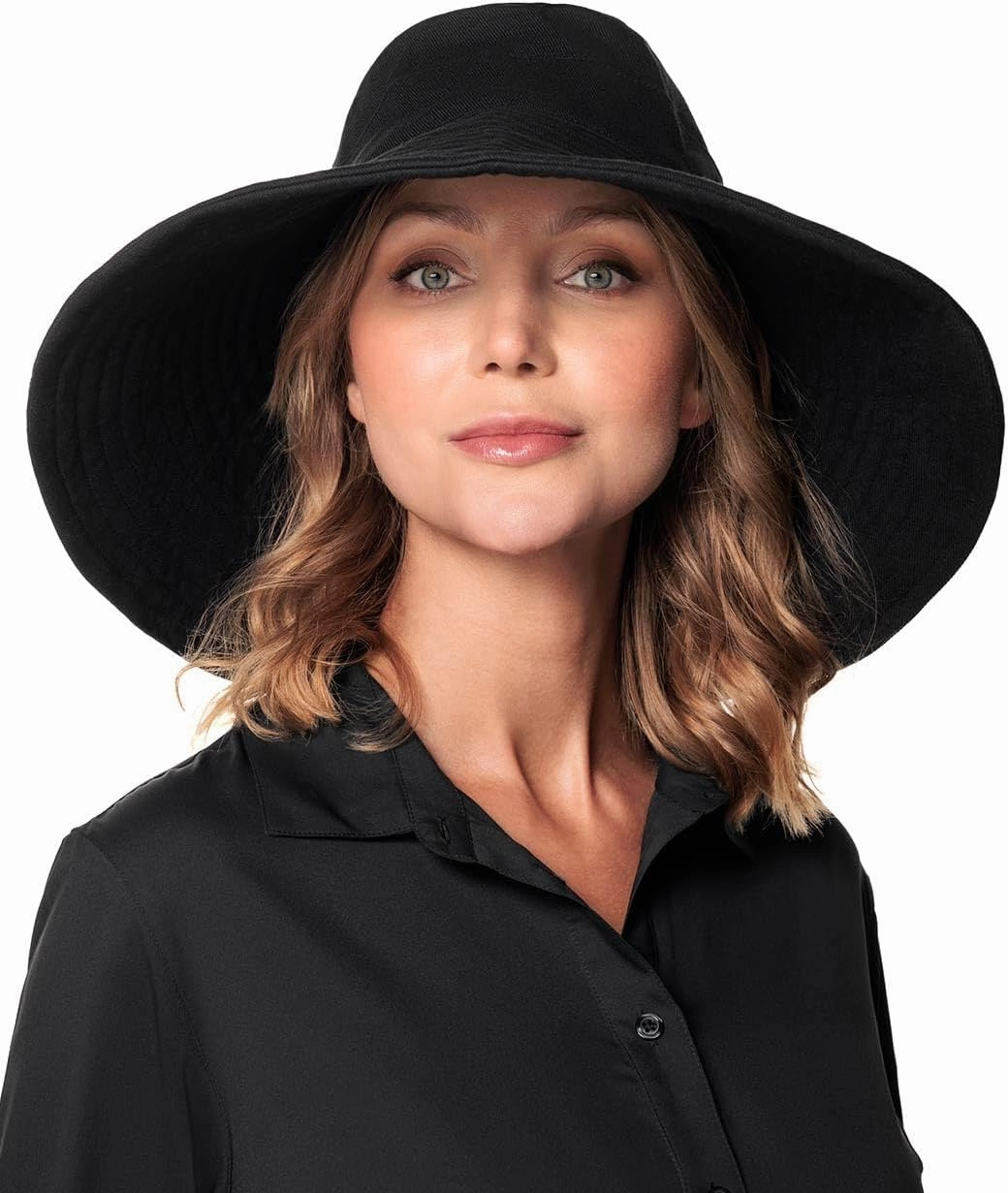 Coolibar UPF 50  Women's Brittany Beach Hat - Sun Protective (One Size- Black)