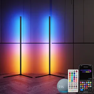 Corner Floor Lamp 2 Pack, Smart RGB Led Floor Light, 16 Million Colors& 44  Scene, Compatible with Alexa, Music Sync, Ambient Light with Remote& App Control for Living Room, Bedroom, Gaming Room