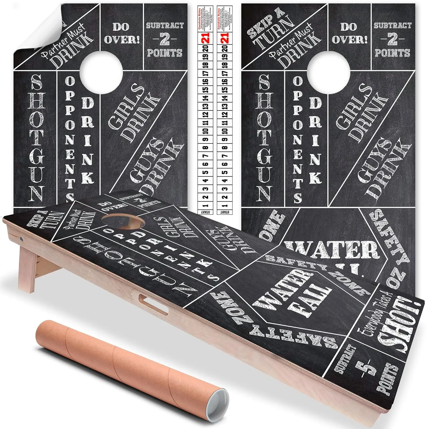 Cornhole Board Wraps and Decal for Boards Set of 2 Skins Professional Vinyl Covers Sticker- Game On Chalkboard Drinking Game Friends Family Reunion Cornhole Decal for Boards Covers Sticker Vinyl Wraps