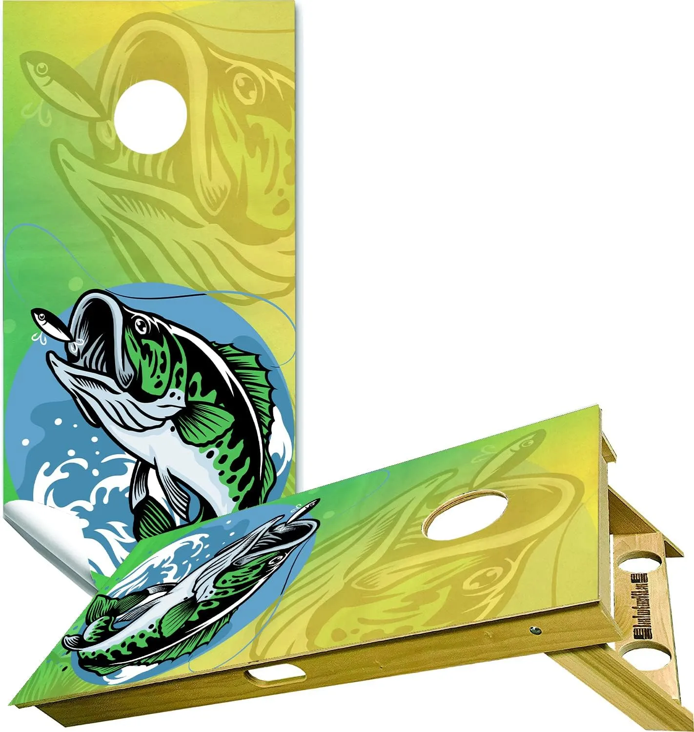 Cornhole Board Wraps, Cornhole Decals and Wraps for Boards (Set of 2) - Transform Your Cornhole Game with Our Durable Board Wraps (Fish Green)
