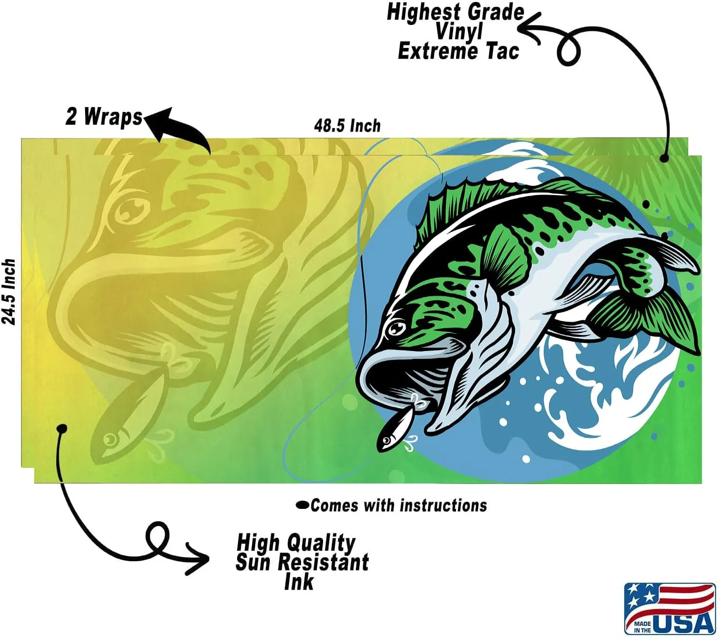 Cornhole Board Wraps, Cornhole Decals and Wraps for Boards (Set of 2) - Transform Your Cornhole Game with Our Durable Board Wraps (Fish Green)