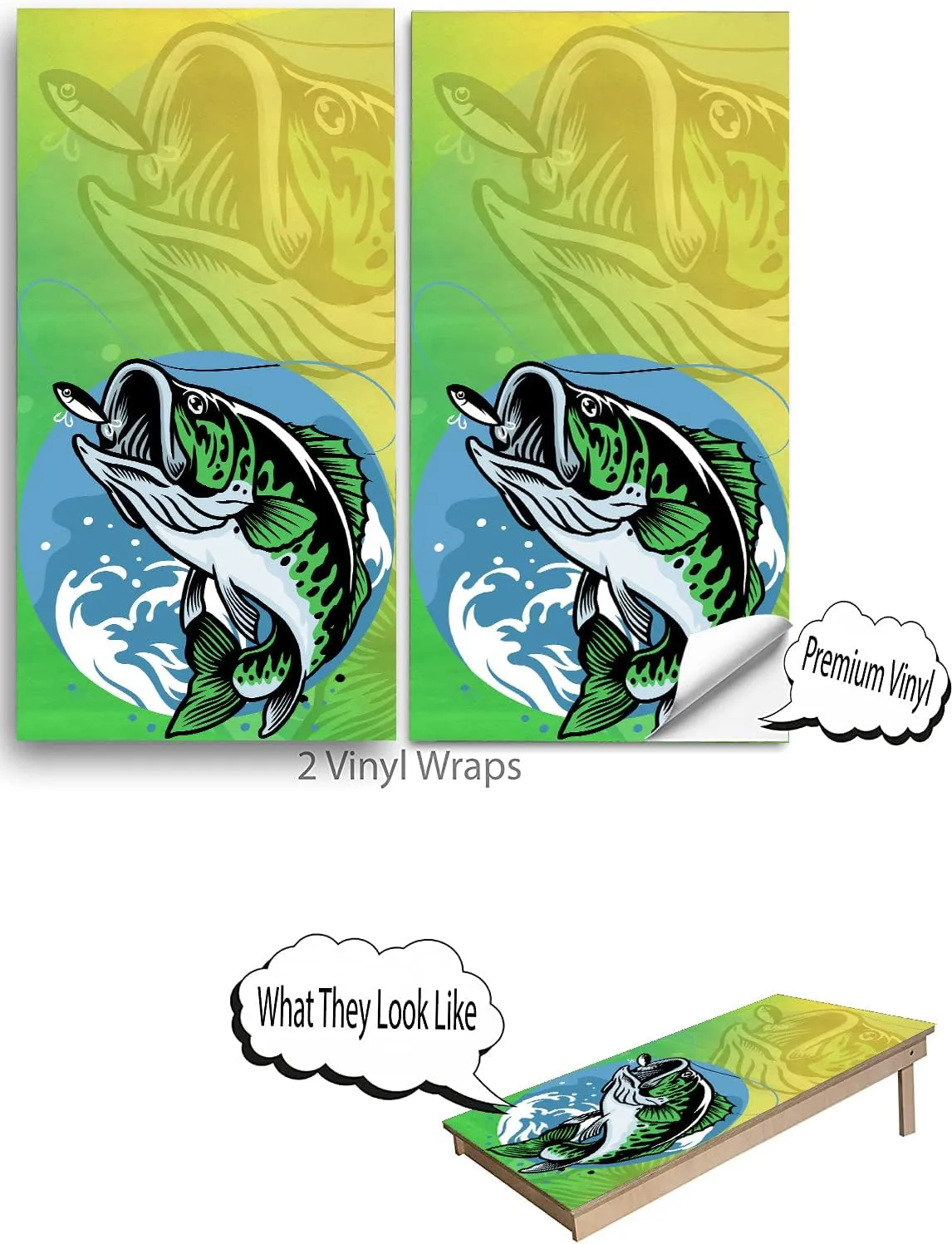 Cornhole Board Wraps, Cornhole Decals and Wraps for Boards (Set of 2) - Transform Your Cornhole Game with Our Durable Board Wraps (Fish Green)